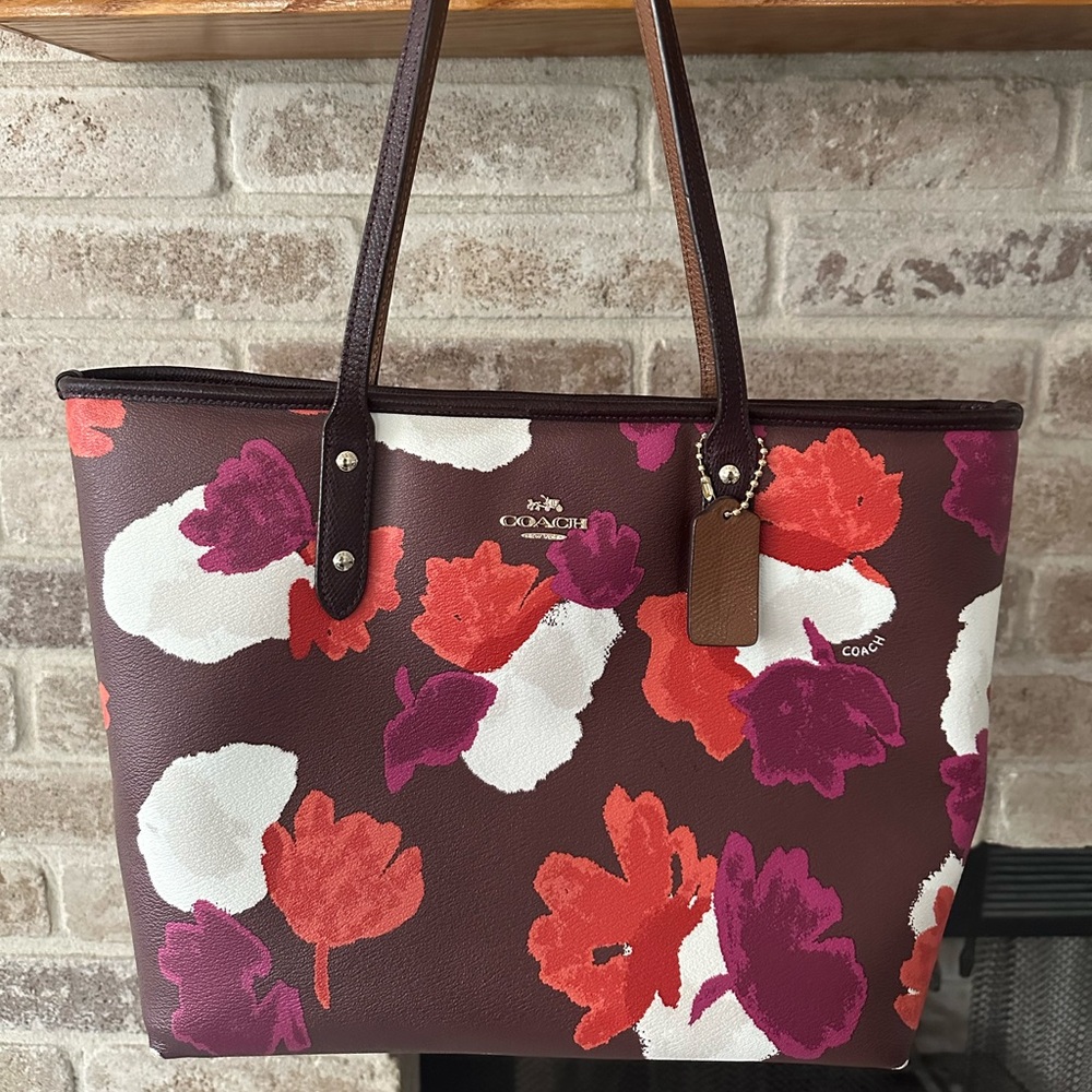 Coach Floral Tote Bag - Brown and Red